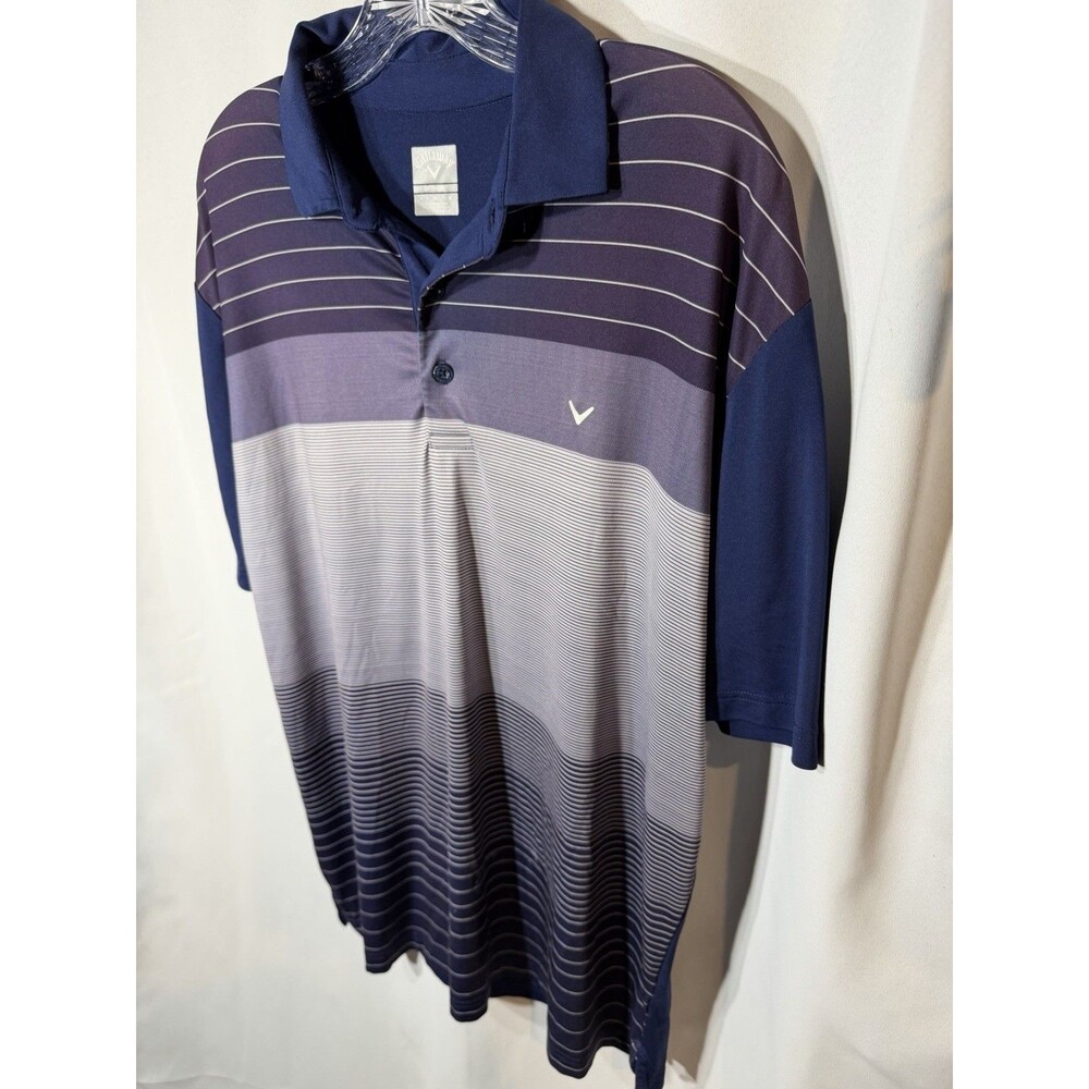 Callaway Shirt Mens M Short Sleeve Blue Golf Polo Adult Casual Opti-Dri Stripe